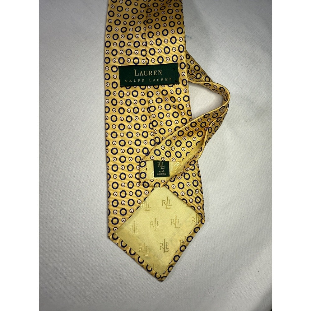 Lauren ralph lauren necktie Golden yellow blue dots with orange centers